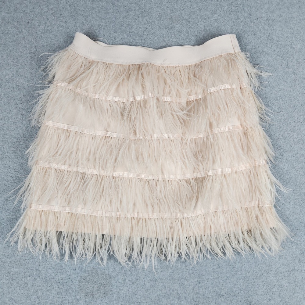 AKIRA Mini Skirt Girls Large Blush Feather Girl Mini Tiered Faux Feather Stretch